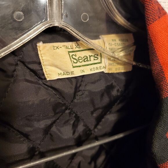 Vtg 70s Sears Quilted Flannel Shirt Shacket Jacket Mens XL/XT Tall Red Black - Picture 5 of 7